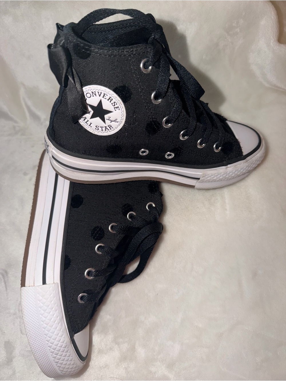 Converse Chuck Taylor All Star Black Polka Dot High Tops Bow Youth Size 1 - Picture 12 of 13